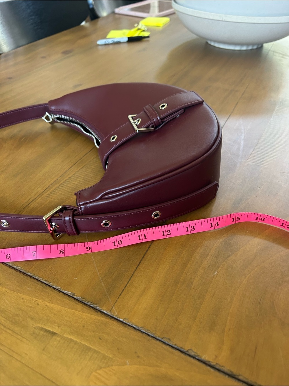 Women's Crescent Shoulder Bag in Deep Burgundy - Picture 10 of 11
